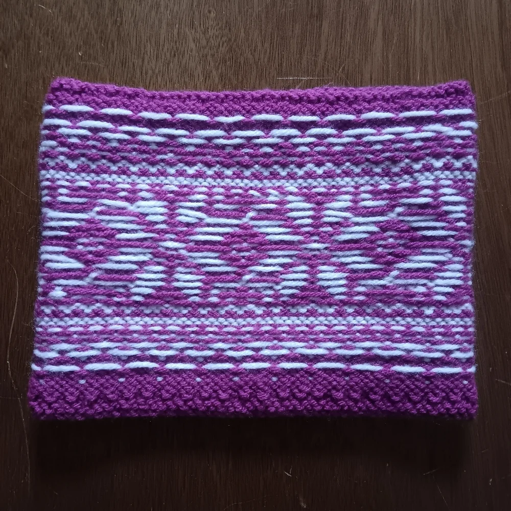 Handmade Handknit Women's Magenta & Ivory Scandinavian Motif Cowl Scarf